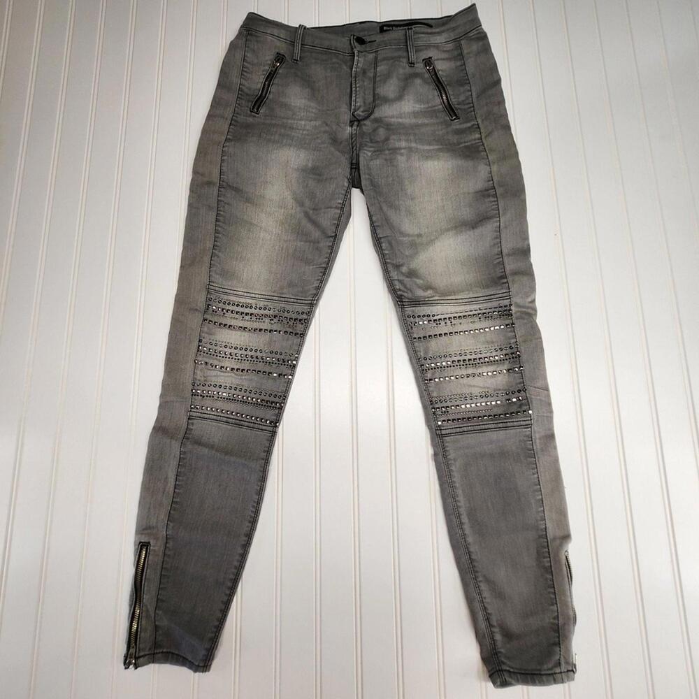 Moto‎ Jeggings Studded Zipper Ankle Gray Wash Skinny Jeans